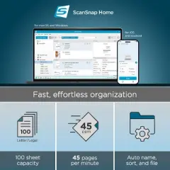 ScanSnap iX2500 Wireless or USB High-Speed Cloud Enabled Document, Photo & Receipt Scanner with Large Touchscreen for Mac or PC, Black, PA03860-B005