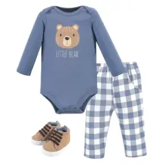 Hudson Baby Infant Boy Cotton Bodysuit, Pant and Shoe 3pc Set, Little Bear