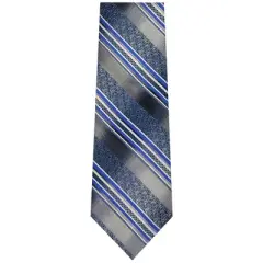 TheDapperTie Men's Royal Blue, Gray And Black Stripes Necktie with Hanky