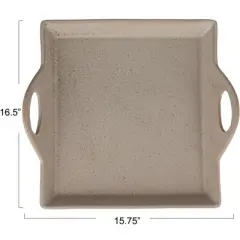 Storied Home Antique Elegance Stoneware Serving Tray with Handles, White