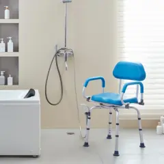 VEVOR Swivel Shower Chair 360 Degree, Adjustable Shower Seat with Pivoting Arms & Padded Bath Seat for Inside Shower or Tub, 300LBS Capacity, Blue