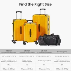 4 Piece Luggage Sets, Pc+Abs Hardside Luggage Travel Set, Lightweight Luggage With Collapsible Cup Holder, 360&deg; Silent Spinner Wheels, Tsa Lock