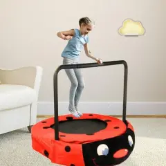 NAYSAYE Trampoline Kids 3 to 7 with Ladybug Design Indoor Outdoor Foldable for Fun Play and Safe Exercise, Black and Red, 36.22"*36.22"*8.46"