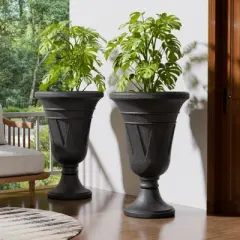 FONTOI 2 Pack Planters with Scalloped Rim, Outdoor Indoor Planters, Flower Plant Pots for Garden, Patio, Backyard, Porch, Black, 15.75"*23.62"*15.75"