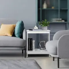 Tangkula Set of 2 Accent End Table 2-Tier Sofa Side Table Nightstand w/ X-Shaped Frame White