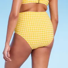 Women's Textured Gingham High Waist Full Coverage Bikini Bottom - Kona Sol&trade; Yellow