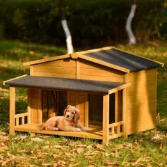 Kumasinova 43"/48" Medium Dog Crate Furniture with Porch,Dog House Outdoor with Waterproof Asphalt Roof&Fence/2 Doors,Dog Kennel Outdoor,Medium Dogs