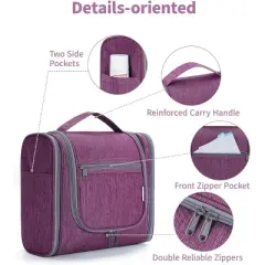 Narwey Hanging Toiletry Bag Travel Makeup Bag Organizer Toiletries Bag for Cosmetics Essentials Accessories (Large, Dark Purple)