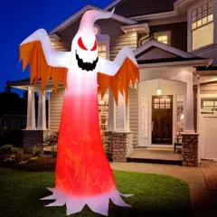 Tangkula 8 FT Halloween Inflatable White Ghost with Rotatable Flame LED Lights&Air blower Blow Up Halloween Decoration