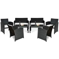 Costway 8PCS Patio Rattan Furniture Conversation Set Cushioned Sofa Table Garden Black