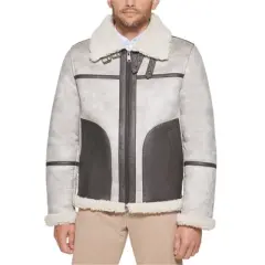 Tommy Hilfiger Mens Faux Leather Fleece Lined Aviator Jacket