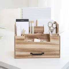 Blu Monaco Wood Mail Organizer with Drawer and 5 Compartments