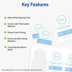 Avery DIY Polyester Sticker Sheets, 8.5" x 11", 3 Total (61512)