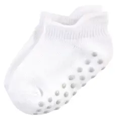 Touched by Nature Baby and Toddler Unisex Organic Cotton Socks with Non-Skid Gripper for Fall Resistance, White No-Show