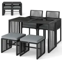 Costway 5 PCS&nbsp;PE&nbsp;Wicker&nbsp;Patio&nbsp;Dining&nbsp;Set Outdoor Conversation Set with Cushions