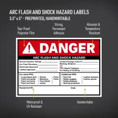 Avery Arc Flash/Shock Danger Labels, Waterproof, UV Resistant, Preprinted, Handwrite-Only, 3.5" x 5", 100 Warning Decal Labels
