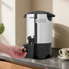 VEVOR Commercial Coffee Urn, 30 Cup 4.5 L Hot Beverage Dispenser with Dripless Faucet, Quick-Brewing Commercial Coffee Maker, Silver