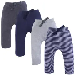 Touched by Nature Baby and Toddler Boy Organic Cotton Pants 4pk, Navy Gray