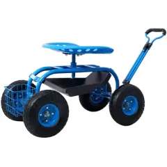 DSVIMOY Rolling Garden Scooter, Garden Cart Seat with Wheels and Tool Tray, 360 Swivel Seat, Blue, 42.5"*17.7"*22.4"