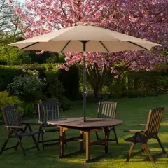 DOMETOUR 9 foot outdoor patio umbrella with button tilt and crank, Outdoor patio/market table umbrella UV protected and waterproof, khaki