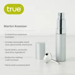 True Martini Atomizer Bar Mister with Refillable Canister and Funnel for Vermouth Spray, Glass Canister with Stainless Steel Case, 15ml Capacity