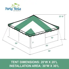 Party Tents Direct Weekender Outdoor Canopy Pole Tent, Green, 20 ft x 20 ft