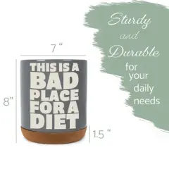 Elanze Designs Funny Diet Healthy Eating Comedic Ceramic Cork Bottom Gray Large Capacity Utensil Holder Crock for Countertop Storage, Stylish &