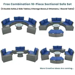 10-Piece Outdoor Rattan Modular Sectional Sofa Set with Coffee Table, Storage Box, Side Tables