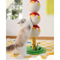 Cute Puffer Fish Cat Climbing Tree, 3-Tier Cat Tower with Scratching Post and Interactive Toy, Indoor Cat Climbing Frame for Small to Large Cats