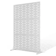 TOAOTBNBO Metal Privacy Screen with Stand, Decorative Privacy Fence Panels with Brick Pattern, Outdoor Privacy Screen for Garden, White