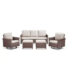 Buenhomino 5-Piece Swivel Patio Set with Sofa & Ottomans, PE Wicker Outdoor Furniture with Cushions & Steel Frame