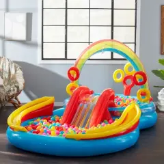 Intex Rainbow Slide Inflatable Pool and Water Slide Ring Center