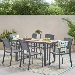 Colfax 7pc Outdoor Aluminum Dining Set - Natural/Gray/Dark Gray - Christopher Knight Home