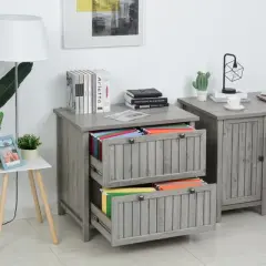 HOMCOM Retro Style 2-Drawer Lateral File Cabinet Chest with Hanging Bars, Wooden Documents Storage for Letter/Legal Size, gray