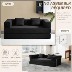 JOYRACER Convertible Sleeper Sofa Bed with 2 Pillows, Folding Mattress Couch, Removable Washable Floor Sofa for Small Spaces, Off White