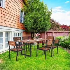 Tangkula Patented 7PCS Patio Dining Set Outdoor Furniture Set w/ 6 Armchairs Umbrella Hole