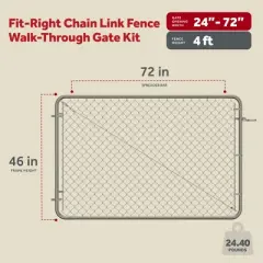 Adjust-A-Gate Fit-Right Chain Link Fence Walk-Through Gate Kit, Metal Fencing Gate with Round Corner Frame