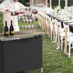 VINGLI Portable Bar Table, 3-Tier Shelves, Mobile Bar Table for Events, Party, Camping, Picnic, Tradeshow, Indoor with Black Skirt