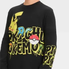 Boys' Pokemon Pikachu Long Sleeve Thermal Graphic T-Shirt - Black