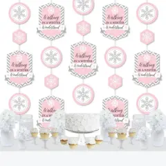 Big Dot of Happiness Pink Winter Wonderland - Holiday Snowflake Birthday Party & Baby Shower DIY Dangler Backdrop - Hanging Vertical Decor - 30 Pieces