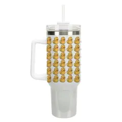 100 North Yellow Rubber Ducks In A Row Cartoon 40 oz. Stainless Steel, Large Water Bottle Coffee Mug, Spill & Leak Resistant, Thermal Travel Tumbler