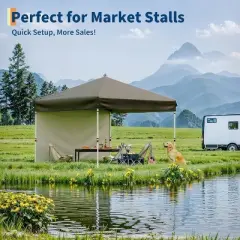 10x10 FT Instant Pop Up Canopy Tent &ndash; One-Button Setup with 1 Sidewall, 3 Adjustable Heights & 4 Sandbags, Portable Outdoor Shelter