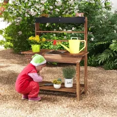 Tangkula Kids Potting Bench Wooden Toy Gardening Center w/ Removable Sink & Chalkboard