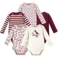 Touched by Nature Baby Girl Organic Cotton Long-Sleeve Bodysuits 5pk, Berry Branch