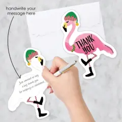 Big Dot of Happiness Flamingle Bells - Shaped Thank You Cards - Tropical Christmas Party Shaped Thank You Cards with Envelopes - Set of 12