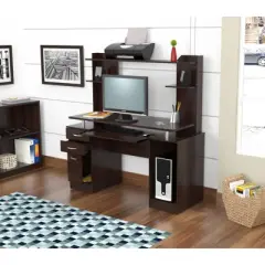 Computer Work Center with 2 Drawers and Hutch  Espresso - Inval