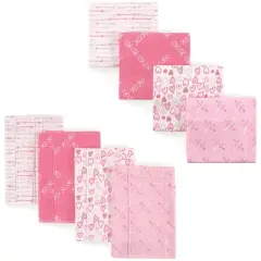 Luvable Friends Infant Girl Cotton Flannel Burp Cloths and Receiving Blankets, 8-Piece, Love, One Size