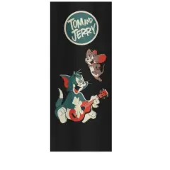 Tom & Jerry Tom Playing a Guitar with Jerry and Title Logo Youth Black Graphic Jogger Pants