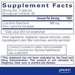 Pure Encapsulations L-Carnitine Fumarate - Hypoallergenic Supplement Support for Enhanced Muscle - 120 Capsules