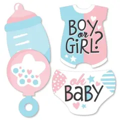 Big Dot of Happiness Baby Gender Reveal - Baby Bodysuit, Bottle, Rattle, and Diaper Decorations DIY Team Boy or Girl Party Essentials - Set of 20